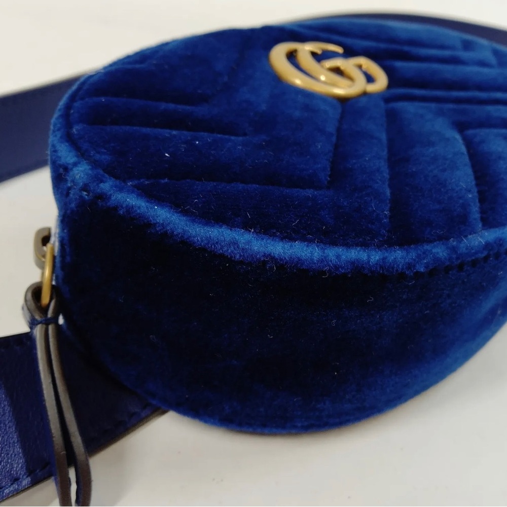 Gucci Waist Pouch Velvet Blue Belt Gg Marmont women's bag - Picture 7 of 15